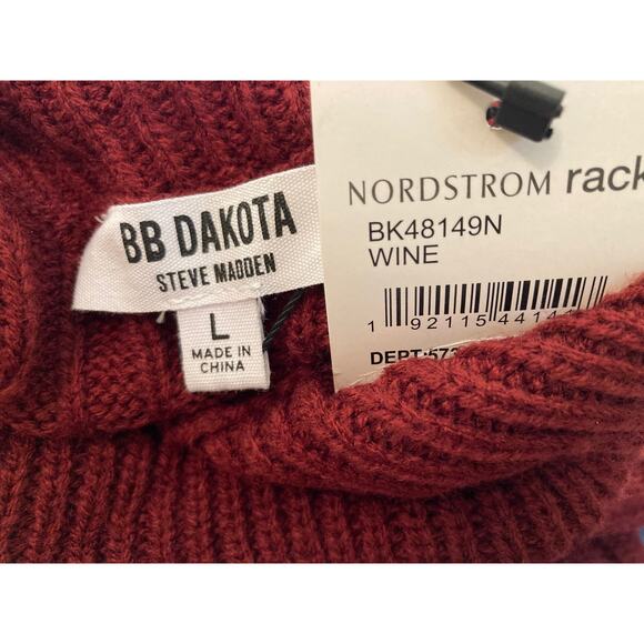 BB Dakota by Steve Madden Knit Turtleneck Midi Sweater Dress Sz Large Wine NWT - Picture 5 of 6